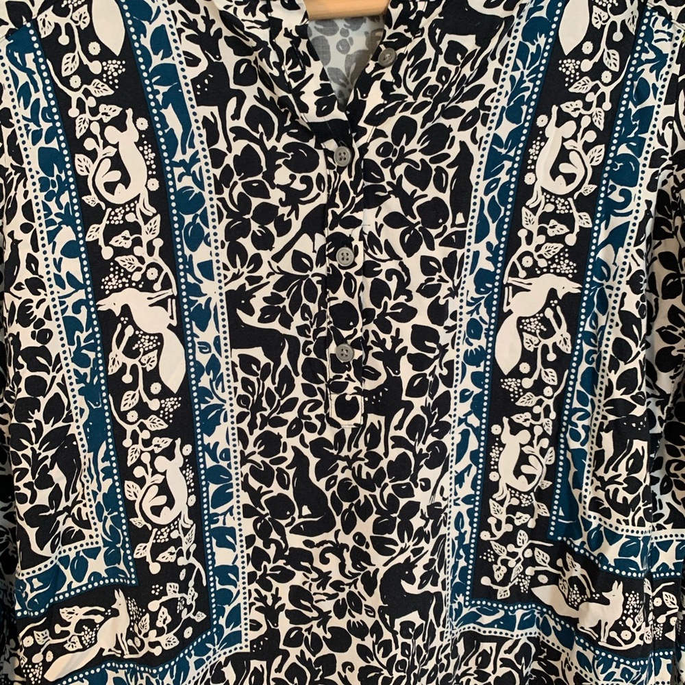 Loft black and white pattern top with teal - Picture 3 of 4